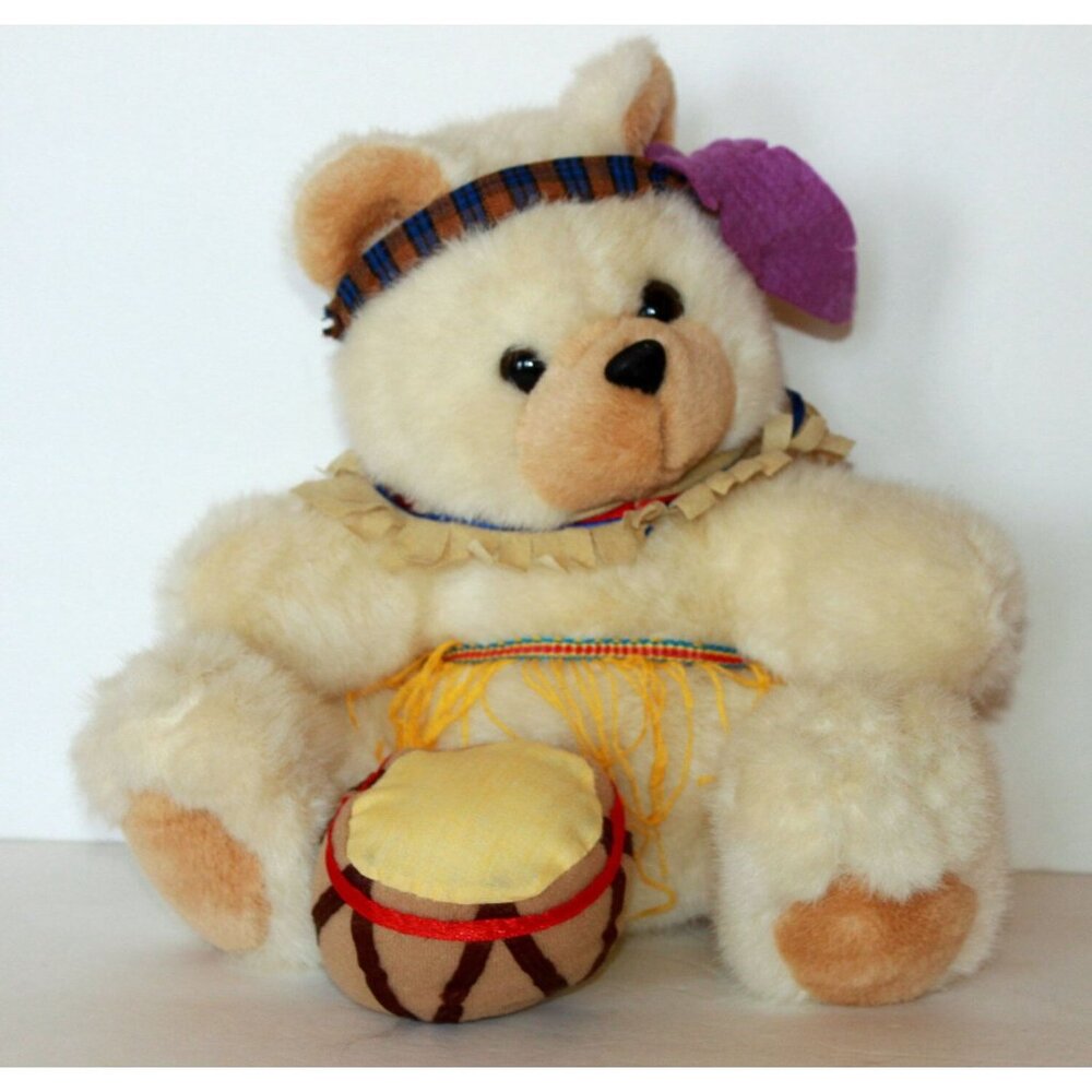 Vtg Kellytoy Indian Girl Teddy Bear Plush Stuffed Animal 9" Native American Rare